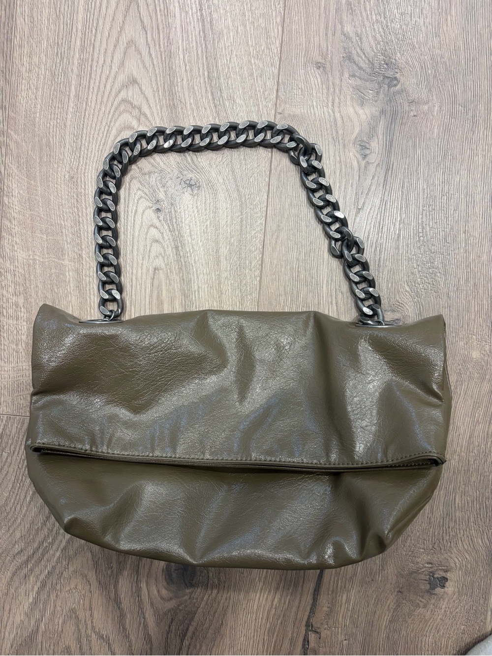 Zara Rocker PurseOlive Green -Silver hardware / Chain-Handle Shoulder Bag purse